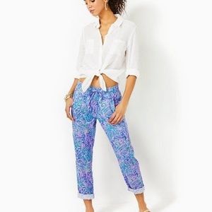 NWT Lilly Pulitzer Taron Mid-Rise Linen Pant, Size Medium